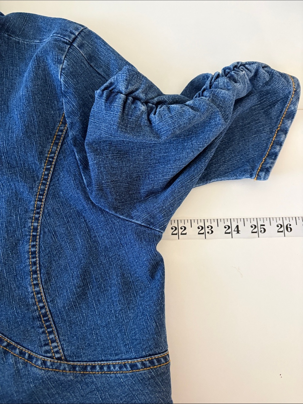 Last Kiss Y2K Indie Cropped OpenFront Denim Jacket XL Ruched Sleeves Alternative - Picture 13 of 15